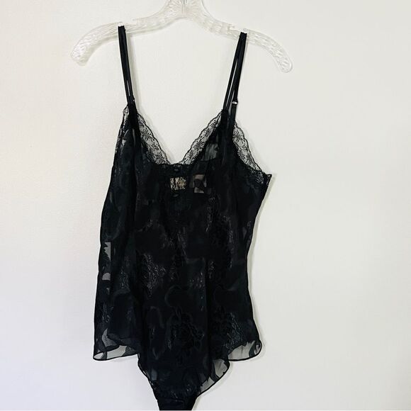 Vintage Victoria’s Secret Black Jacquard One Piece Bodysuit Negligee Great L - Picture 12 of 15
